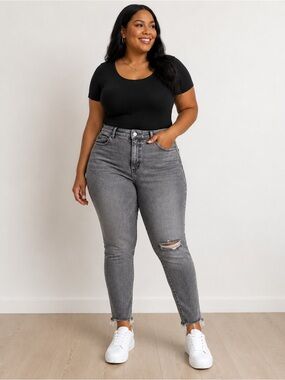 LOFT Curvy High Waist Skinny Ankle Jeans Women’s 30/10 Gray Distressed Raw Hem